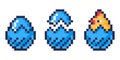 Pixel easter eggs. Arcade 8 bit game eggs, painted chicken eggs with baby chicken, egg hunt game flat vector illustration on white Royalty Free Stock Photo
