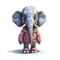 Pixel Elephant Illustration: Futuristic Retro 3d Cartoon With Detailed Costumes