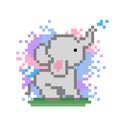 Pixel elephant image playing water