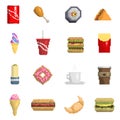 Pixel fast food vector icons fruit sweet sign of fastfood computer retro game design symbol web graphic food cuisine