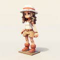 Pixelated 3d Cartoon Of Sophia With Hat: Detailed Character Design In Earth Tones