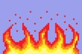 Pixel fire. Art 8 bit fire objects. Game icons set. Comic boom flame effects. Bang burst explode flash dynamite with