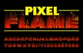 Pixel Flame alphabet font. Digital fire effect letters and numbers.