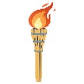 Pixel Flaming torch. Cartoon torch withe flame. Burning fire or flame. Sport fire sign.