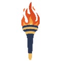 Pixel Flaming torch. Cartoon torch withe flame. Burning fire or flame. Sport fire sign.