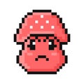 Pixel fly agaric angry mushroom illustration. Cartoon red enraged face