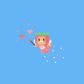 Pixel flying little angle with love magical.Valentine`s day.8bit.