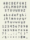 Pixel font alphabet, letters and numbers, retro videgame type Royalty Free Stock Photo