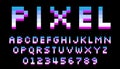 Pixel font. 8 bit letters and numbers.