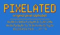 Pixel font. 3d pixel art retro alphabet in old video games style