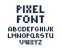 Pixel font. Retro video game 80s vintage computer typography letters and numbers vector font distortion