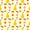 Pixel art food computer design seamless pattern background vector illustration restaurant pixelated element fast food