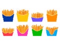 Pixel French fries icon set isolated on white background. Fast food, fried potatoes in pixel art style. Design of banners, posters Royalty Free Stock Photo