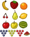 Pixel fruit icon set