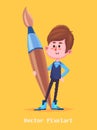 Pixel funny boy. on yellow background. Vector illustration. Royalty Free Stock Photo