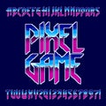 Pixel Game alphabet font. Retro digital letters and numbers in hard rock style.