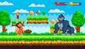 Pixel Game with Caveman and Huge Gorilla Vector
