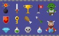 Pixel Icons Set, Chicken Leg, Skull Viking Diamond