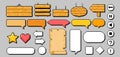 Pixel game frames. Gaming 8bit graphics pixels art speech bubbles, mobile buttons and banners. Frame for message box