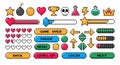 Pixel game icon. Retro video games element, arcade UI button, digital console 8-bit interface, pixels heart, bomb, star Royalty Free Stock Photo