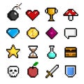 Pixel game icon set, computer and web interface