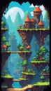Pixel game level design. Platform game asset, fantasy 8 bit environtmen