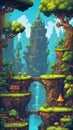 Pixel game level design. Platform game asset, fantasy 8 bit environtmen