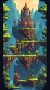 Pixel game level design. Platform game asset, fantasy 8 bit environtmen