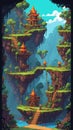 Pixel game level design. Platform game asset, fantasy 8 bit environtmen