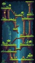 Pixel game level design. Platform game asset, fantasy 8 bit environtmen