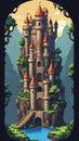 Pixel game level design. Platform game asset, fantasy 8 bit environment. Medieval castle