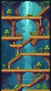 Pixel game level design. Platform game asset, fantasy 8 bit environtmen