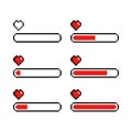 Pixel game life bar. Vector art 8 bit health heart bar. Gaming controller, symbols set. Royalty Free Stock Photo