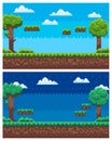 Pixel Game Scene, Day and Night View Panorama Royalty Free Stock Photo