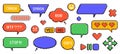 Pixel game speech bubbles. Retro computer graphic, 8 bit game design elements, dialogue text boxes and message balloons