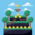 Pixel game trophy level coins tree landscape Royalty Free Stock Photo