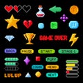 Pixel game virtual buttons set vector navigation and notation elements gaming interface Royalty Free Stock Photo