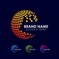 Pixel and geometric globe logo design template Royalty Free Stock Photo