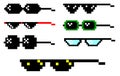 Realistic Pixel glasses set. Pixel sunglasses set isolated on a white background.