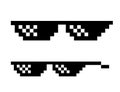 Pixel glasses in boss style. Black sunglass in 8 bit. Eyeglass meme in funny design. Isolated cool style of gangster