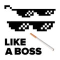 Pixel Glasses Vector. Like A Boss. Thug Lifestyle. For Meme Photos And Pictures. Isolated Illustration