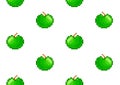 Pixel green apple seamless pattern. 8 bit apple fruit texture cartoon. Retro video-game style vector illustration. Royalty Free Stock Photo