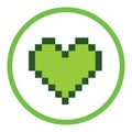 Pixel green heart in circle simple icon