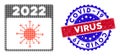 Pixel Halftone 2022 covid calendar page Icon and Bicolor Covid-19 Virus Scratched Rubber Imprint