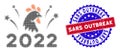 Pixel Halftone 2022 rooster fireworks Icon and Bicolor Sars Outbreak Distress Seal