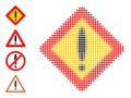Pixel Halftone Warning Rhombus Icon and Additional Icons