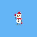 Pixel hand up snowman character.8bit.