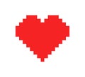 Pixel heart. Pixel heart icon for 8 bit game. Digital art for gamer, computer and love. Red symbol of health isolated on white