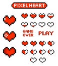 Pixel heart set game life bar icon, 8 bit vector illustration for computer game. Web button, Royalty Free Stock Photo