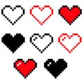 Pixel heart set icon on white background. red heart pixel logo. 8 bit health heart sign. vintage love symbol. flat style Royalty Free Stock Photo